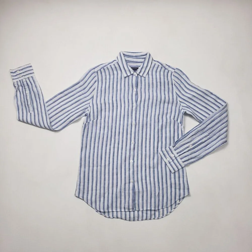 Untuckit Women Button-Up Linen Shirt Wehlen Blue White Stripe NWT/NWOT Pick Size - Picture 9 of 12